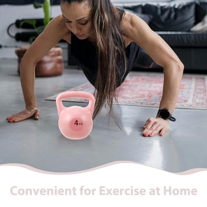 Homoyoyo Portable Water-fillable Kettlebell 4kg Pink Fitness Training Dumbbell with Dual Handle Adjustable Weight for Women Home Workout Strength Equipment