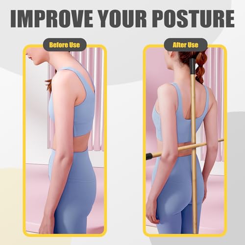 Bamboo Stretch Yoga Stick, 5ft/149 cm, Flexibility Stick for Physical Therapy, Premium Yoga Dowel with Super Sturdy Rubber Handle Ends, Exercise Bar for Posture Corrector
