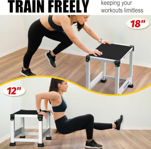 GanFindX Steel Plyo Box, 17×13 Inch Surface Metal Plyometric Jumping Box - color: White