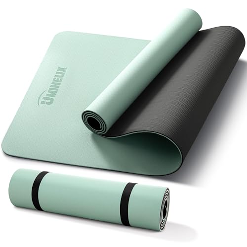 UMINEUX Extra Thick Yoga Mat, 6MM &10MM Yoga Mat Non Slip, POE Yoga Mats for Women Men, 72"x24", Great for Workout, Yoga, Pilates, Fitness & Floor Exercises - color: Matcha Green & Black, size: 6MM