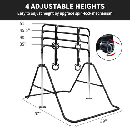 Kids Gymnastics Bar, Adjustable Horizontal Bar with Removable Bear Rings, Multi-Functional Training Bar for Children 3-12 Years, Home Use Junior Gymnastic Equipment for Strength
