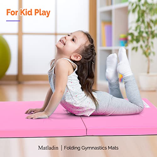 Matladin 8' Folding Gymnastics Gym Exercise Aerobics Mat, 8ft x 2ft x 2in PU Leather Tumbling Mats with Hook & Loop Fastener for Stretching Yoga Cheerleading Martial Arts