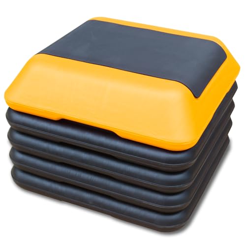 16" x 16" High Aerobic Step Aerobics Stepper Platform with 4 Risers, Exercise Workout Stepper, Home Gym Equipment, Fitness Step Platform, Adjustable Aerobic Stepper - color: Yellow