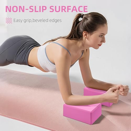 Large Foam Yoga Block 1 Pack, 9x6x4 Sturdy Pilates Block, Workout Block, Non Slip Surface Yoga Brick for Pilates Meditation, Stretching and Toning - color: PINK