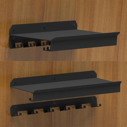 24 Inch Metal Floating Shelf Compatible with Tonal Accessories, Wall Mounted Home Gym Storage Organizer with T-Lock Adapters, 6 Pre-Installed Brackets & Hooks, Black Workout Equipment Holder(Black, 1)