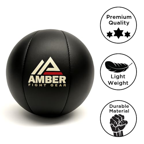 Amber Fight Gear Leather Medicine Ball for Strength & Conditioning, Plyometric & Core Training, Cardio Workouts for Muscle Building, Squats, Lunges, Partner Training, 15lb