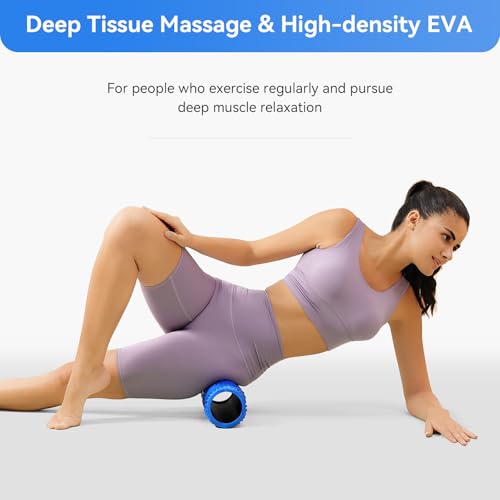 Foam Roller Medium Density Back Roller for Deep Tissue Muscle Massage of The Back and Leg Muscles - Self Myofascial Release of Painful, Wave Textured Muscle Roller, Fitness Roller for Pilates, Yoga - color: Blue