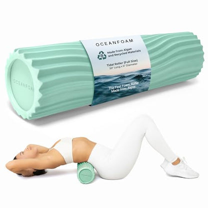 Tidal Roller - Seafoam - Muscle Massage Foam Roller for Back Pain & Stretching - Firm and Ergonomic Wide Wave Textured - Yoga, Athletics, & Wellness - Full Size, 20" x 5" - color: Seafoam