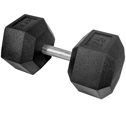 Rep Fitness Rubber Hex Dumbbell(s) - Singles (55LB +) and Pairs (5LB - 50LB) - Low Odor, Fully Knurled Handle - style: 75 LB SINGLE DB
