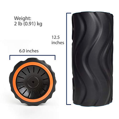 Zyllion Rechargeable Vibrating Foam Roller with 3 High-Density Textured Surfaces and 4 Speeds for Exercise, Massage, Muscle Recovery, Trigger Point Myofascial Release - Black/Orange (ZMA-22-BKOR)
