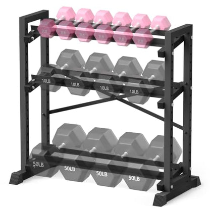 Eocnrhe Dumbbell Rack Stand Only, Weight Rack for Home Gym, 3-Tier Adjustable Dumbell Rack Heavy-Duty Weight Stand for Dumbbells Kettlebells - size: 18.7"D × 33.26"W × 35.82"H
