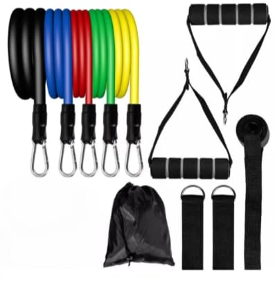 Resistance Bands Set with Handles, 5 Stackable Exercise Bands for Working Out, Home Gym Equipment with Door Anchor, Ankle Straps & Carrying Case for Strength Training, Physical Therapy & Fitness.