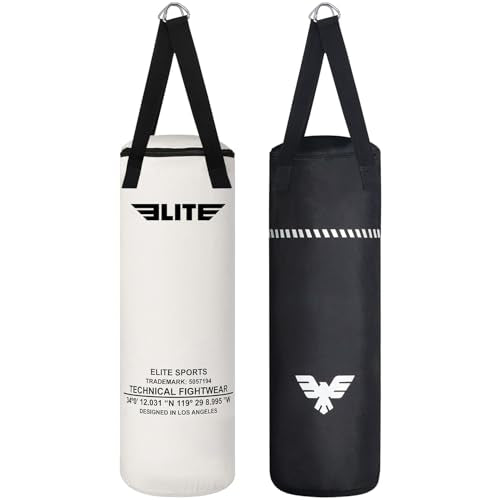 Elite Sports Boxing Bag 4 FT – Heavy Duty Canvas Punching Bag with Straps for Boxing, Training, MMA, Muay Thai, Kickboxing, Martial Arts & Fitness – UNFILLED Heavy Bag