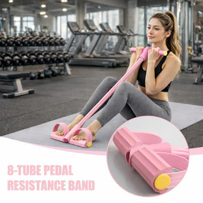 8-Tube Pedal Resistance Band with Handles, Multifunctional Pedal Resistance Band Made of Natural Rubber, Fashion Puller Exercise Equipment for Full Body Strength, Toning & Stretching - color: Pink
