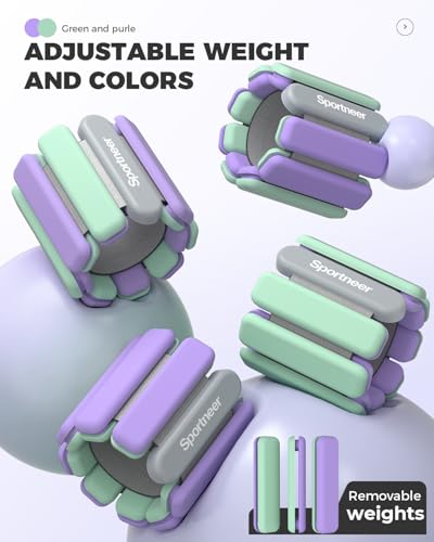 Sportneer Wrist & Ankle Weights for Women Men 4 lbs (2 lb Each) Adjustable Silicone Weighted Bracelet Set for Gym Yoga Pilates Cardio Strength Training Wearable Arm Hand Workout Weights