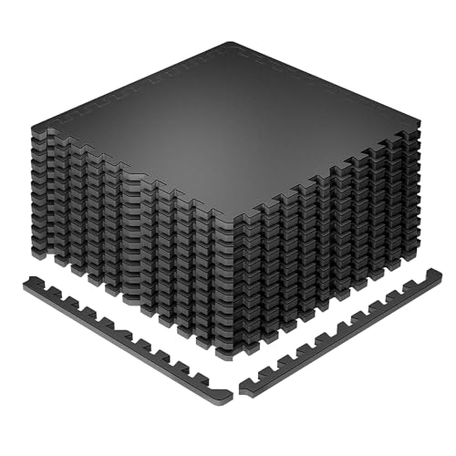 0.56" Thick Rubber Top Exercise Mat, Puzzle Gym Flooring for Home Gym,Heavy Duty Gym Mat for Workout Equipment, Interlocking Floor Tiles with EVA Foam, 12 Pcs 48 Sq ft, Black - color: Black, size: 12 Tiles (48 Sq Ft)