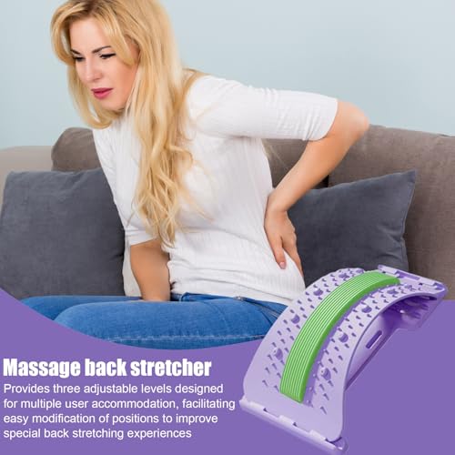 Lower Back Massager - 3-Level Adjustable Lower Back Stretcher | Non-Slip Lumbar Massager | Baack Arch Stretcher | Spine Stretccher for Body Recovery Muscle Release Yoga Workout Fitness - color: Purrple