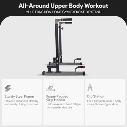 BalanceFrom Steel Frame Dip Station with Adjustable Height, 500 Pound Weight Capacity – Upper Body Workout Home Gym Equipment for Triceps, Push & Pull Ups, Leg Raises, and Bench Press - color: Black