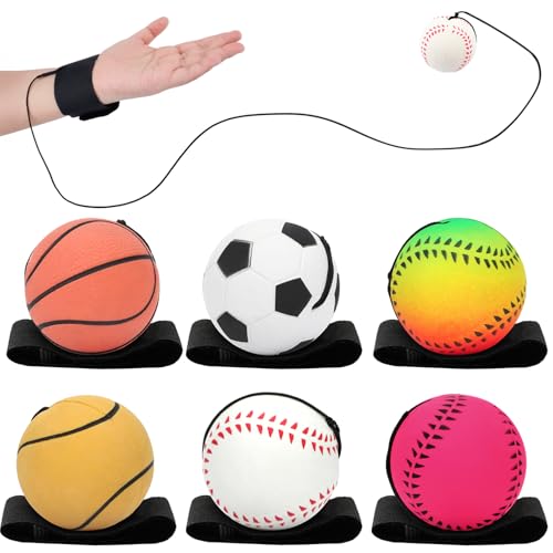 SAYAYA 6 Pcs Baseballs Wrist Return Ball on a String 2.36 Inch Rebound Bouncy Ball with Strap Sport Soccer Tennis Party Favors, Wrist Exercise, Outdoor Fun Activity for Kids & Adults - color: Mixed Color Sport Ball, size: 6 Pcs