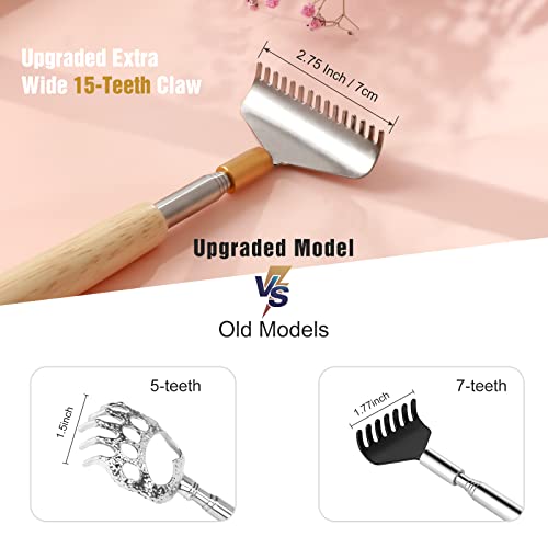 Oversize Back Scratcher Extendable, Backscratchers for Men Women with Wooden Handle/Steel Massage Roller/Wider Claw, Sturdy Manual Body Scratcher Massager - color: Natural Wood, size: 1 Count (L-24")