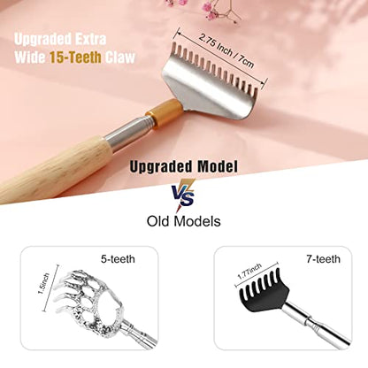 Oversize Back Scratcher Extendable, Backscratchers for Men Women with Wooden Handle/Steel Massage Roller/Wider Claw, Sturdy Manual Body Scratcher Massager - color: Natural Wood, size: 1 Count (L-24")