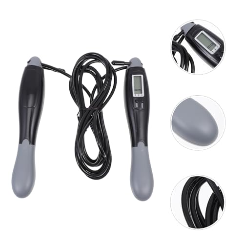 Abaodam Smart Counting Jump Rope with Steel Wire, Adjustable Length Fitness Skipping Rope for Adults, Digital Counter for Indoor and Outdoor Workout Training, Black-grey