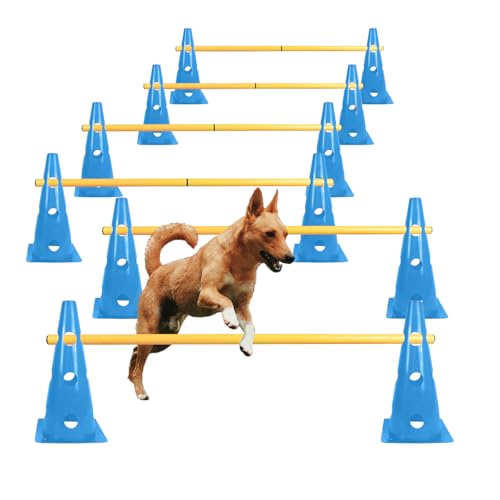 TNZMART Dog Agility Hurdle Cones Pet Jump Training Set Dog Agility Course Backyard Set Adjustable Obstacle Training Set (Blue, 6 Sets) - color: Blue
