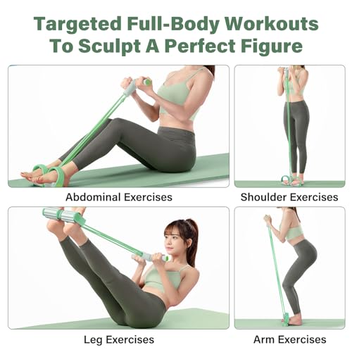 Pedal Resistance Bands with Handle, 6-Tubes Elastic Exercise Bands, Natural Rubber Resistance Bands, Multifunction Exercise Equipment for Abdomen, Waist, Arm, Leg, Green
