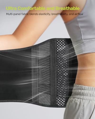 Rakiie Slim Back Brace for Lower Back Pain Relief, Lightweight & Breathable Back Support Brace for Men Women, Ergonomic Light Lumbar Support for Everyday Wear, Light Gray XL