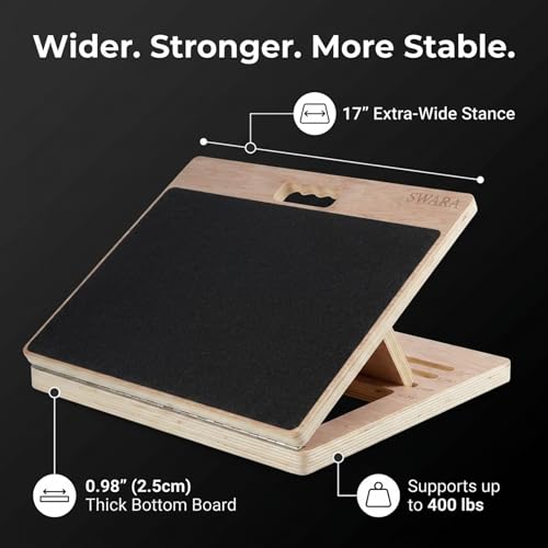 Swara 17″ Wide Wooden Slant Board for Calf Stretching & Squats, Foldable - size: 14x17 Inch