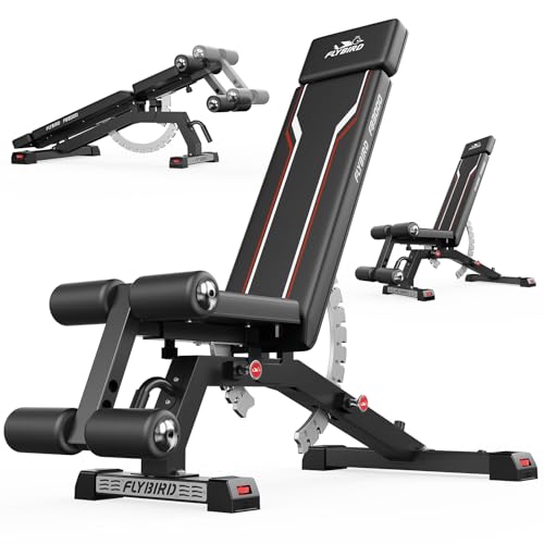 FLYBIRD Adjustable Weight Bench, Full Body Workout Bench for Home Garage Gym Strength Training, Incline Flat Decline for Sit Up Bench Press - color: black
