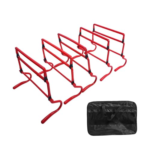 5 Pieces Agility Hurdles Field Training Speed Training Hurdles Fitness Workout Equipment Obstacle Rack Adjustable Height Foldable PVC Suitable for, Red