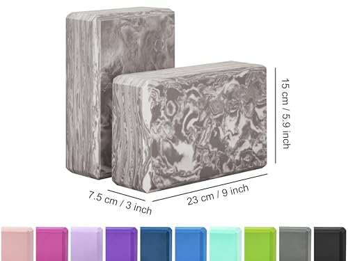 EXERZ Yoga Blocks 2 pack, Gym Blocks, Exercise Workout Fitness Bricks, Pilates Stretch Handstand Non-Slip - color: Marble Black