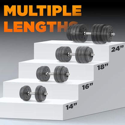 Yes4All Threaded Dumbbell Handles, Adjustable Dumbbell Bar Pair, 14/16/18/24-Inch Sizes, Fits 1" or 1.15" Plates, Non-Slip Grip, Secure Star-Lock Collars - color: 16"- Chrome - Silver, size: 1 inch