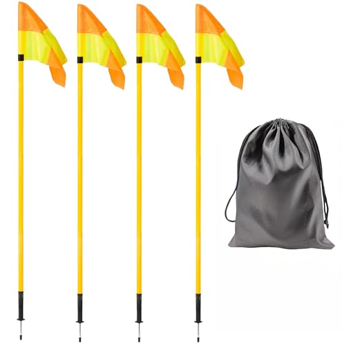 5FT Soccer Corner Flags for Soccer Field Set of 4,Soccer Flags Agility Poles Soccer Training Poles,Spring Loaded Adjustable Speed and Agility Training Equipment With Storage Bag