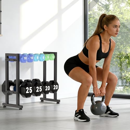 Dumbbell Rack 2-Tier 18 IN Length Adjustable Weight Rack for Home Gym Dumbbells Kettlebell, Small Dumbbell Rack 250 LB Capacity, Dumbbell Rack Stand Only