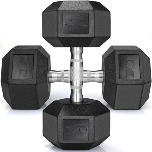 TLGREEN 1 Pair/2Pcs 30-85LB Dumbbells Rubber Coated Cast Iron Hex Black Dumbbells ，Weights Dumbbells Set