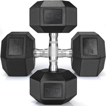 TLGREEN 1 Pair/2Pcs 30-85LB Dumbbells Rubber Coated Cast Iron Hex Black Dumbbells ，Weights Dumbbells Set