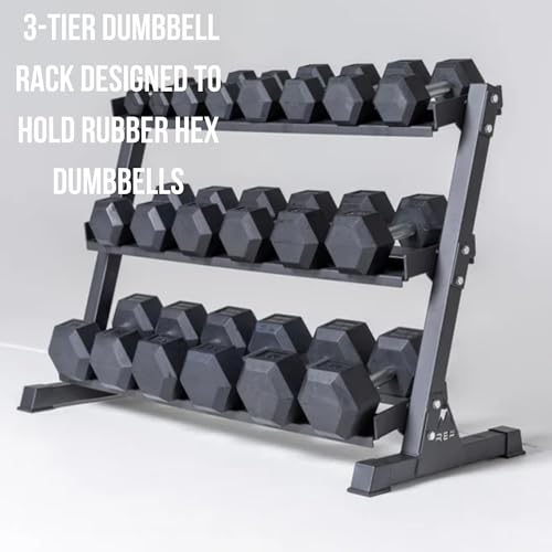 Rep Fitness Dumbbell Rack | 3-Tier Compact Holder | Fits Sets 5-50 lb | Weight Storage Stand | Rubber Hex Organizer | Free Weights Shelf | Heavy Duty Steel Frame | Gym Equipment for Home - color: black