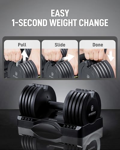 BYZOOM FITNESS Pure Series Adjustable Dumbbell - 12.5/25/27.5/50/55/75lb - ONE UNIT OR PAIR(check QTY before purchase) - 5-in-1/ 10-in-1 / 15-in-1 / 21-in-1 Flexible Hand Weights for Home Apartment Garage Gym, Strength Training & Fitness Workouts, White O