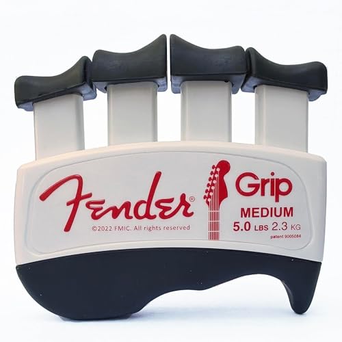 Fender GRIP Hand and Finger Exerciser – Best Ergonomic Finger Strengthener to improve play on all stringed instruments (Guitar, Bass, Violin, etc.) (Tensions: WHITE=5-Lbs; RED=7-Lbs; BLACK=9-Lbs) - color: White