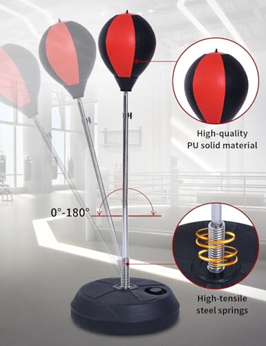 Punching Bag with Stand, Heavy Boxing Bag Height Adjustable Reflex Bar and Speed Punching Bag for Adults & Youth, Home Gym Training Equipment for MMA Fitness Stress Relief