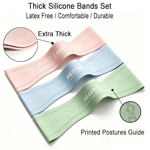 Silicone Booty Bands for Legs and Glute, Non Slip Extra Wide Thick Resistance Loop Bands, Mini Exercise Bands Set of 3, Workout Bands for Hip, Thigh, Pilates, Squat, Gym, Fitness for Women and Men