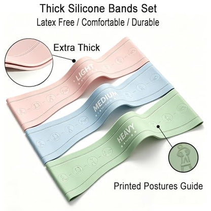 Silicone Booty Bands for Legs and Glute, Non Slip Extra Wide Thick Resistance Loop Bands, Mini Exercise Bands Set of 3, Workout Bands for Hip, Thigh, Pilates, Squat, Gym, Fitness for Women and Men