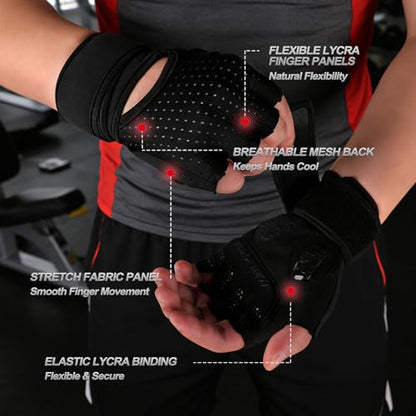 Weight Lifting Gloves for Men Women, Workout Gloves with Wrist Wrap Support, 5MM SBR Palm Padding, Half Finger Breathable Gym Gloves with Non-Slip Grip for Weightlifting, Training, Pull Ups - size: Small