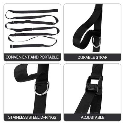 Door Anchor Strap for Resistance Bands - Multi-Point Door Gym Attachment with 5 Stainless Steel D-Rings - Adjustable Home Fitness Equipment for Full Body Workout & Strength Training