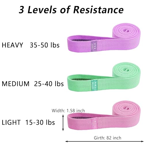 Resistance Bands for Working Out, Fabric Exercise Bands Set of 3, Long Elastic Bands for Exercise with Workout Guide and Carry Bag, Fitness Bands for Strength Training, Yoga, Pilates, Home Workout