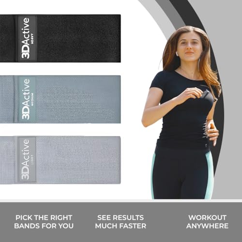3DActive Fabric Resistance Bands for Legs & Butt. Wide Non-Slip Hip Band Set for Home & Gym Workouts. Exercise Guide & Carry Bag Included. - color: Black, Dark Grey, Light Grey