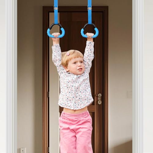 Gymnastic Rings Set 1 Pair with Adjustable Straps Blue Cartoon Design 1 Meter Length for ’s Strength and Agility Training Indoor Fitness Equipment