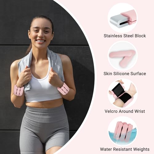 Ankle Weights Wrist Weight for Women Men, Set of 2, 1 lb/2 lb Each - color: Pink, size: 1lb each weight (2lbs Pair)